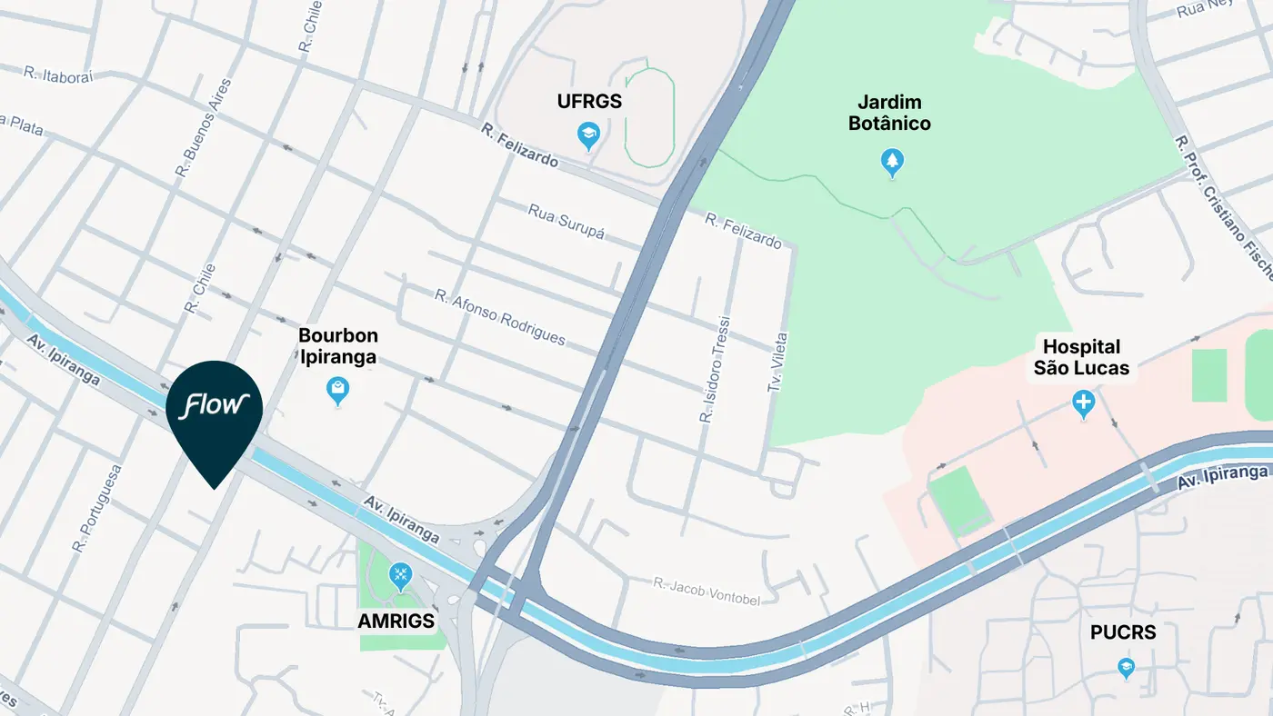 Mapa de localização do Flow Easy Living em Jardim Botânico, Porto Alegre